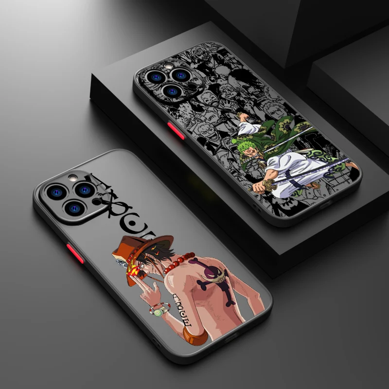 Anime o-one Piece Luffy para Apple iPhone 15 14 13 12 mini 11 XS XR X 8 7 Pro Max Plus funda translúcida de TPU esmerilada