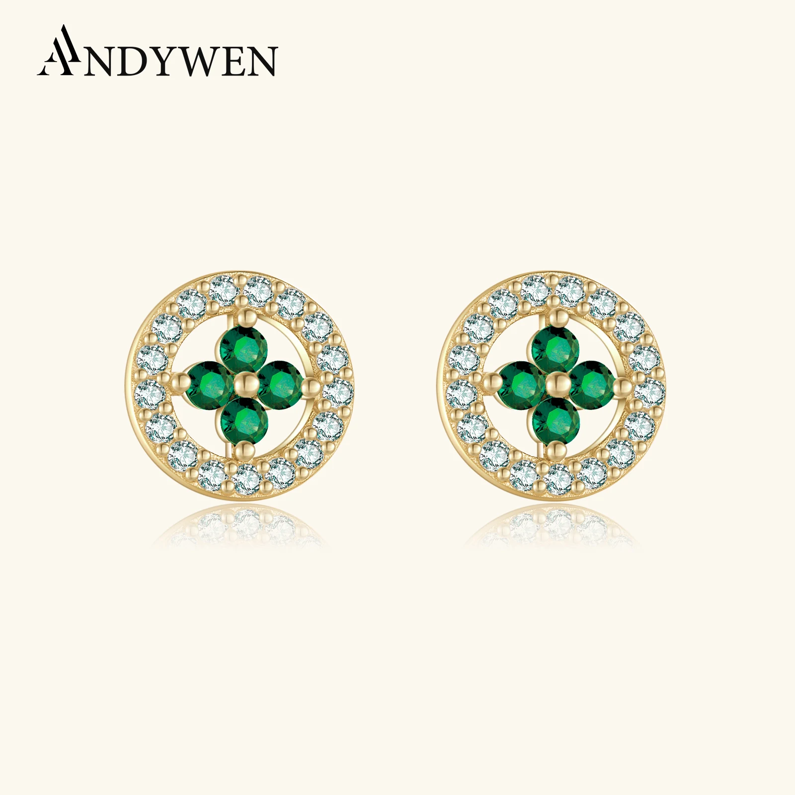 

ANDYWEN 925 Sterling Silver Gold 7mm Circle Green Zircon CZ Stud Earring 2024 Classical Women Fine Trendy Wedding Gift Jewelry