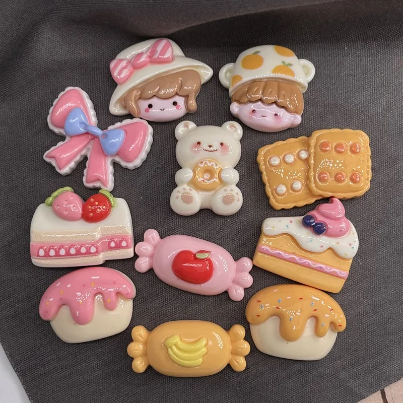 

5pcs Kawaii Cartoon Cake Bear Girl Flat Back Resin Charms Embellishments for Bows Scrapbooking Tool Handmade Material Parts