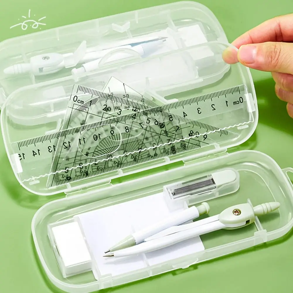 8PCS/Set Plastic Ruler Compasses Set Transparent Eraser Measuring Ruler Set Square Straight Ruler Drawing Tool Students