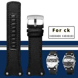 Nylon + leather strap black Brown blue men's wristband For CK K4B384B3 K4B371B6 K4B371B3 K4B384B6 canvas watch chain watchband