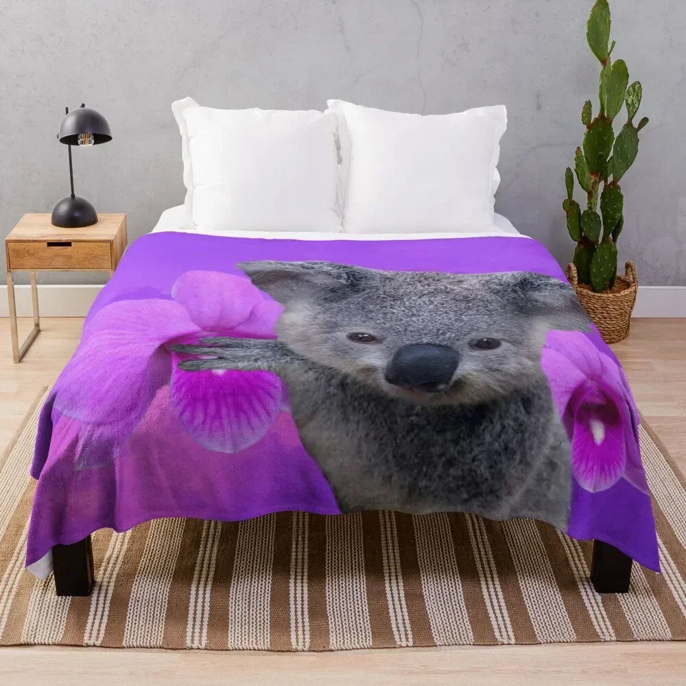

Koala and Orchids Throw Blanket Warm Napping Blanket for Office Couch Bed