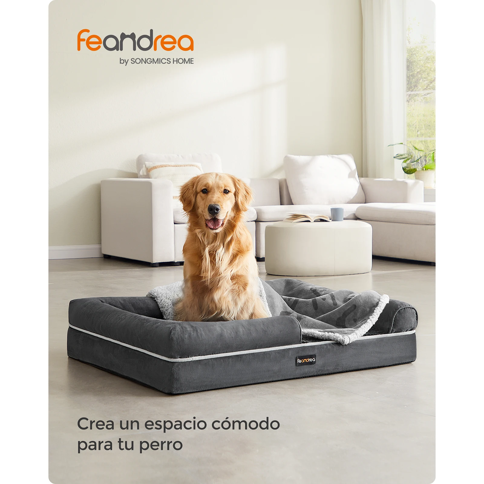 Feandrea Orthopedic Dog Bed: Sofa with sides, washable cover. Size: 106 x 80 x 20 cm. Non-slip bottom. Color: Dark Grey.