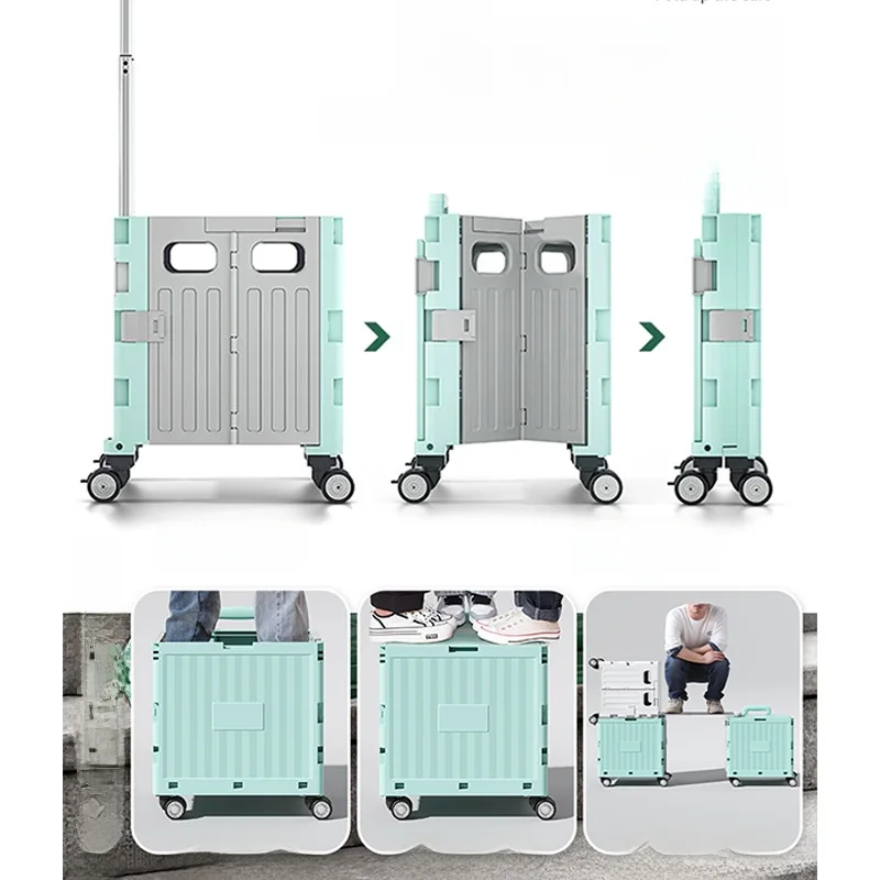 ポータブル軽量手引きショッピングカート野菜買い出しカート小型トロリー折りたたみ式家庭用収納ツール家庭必需品
