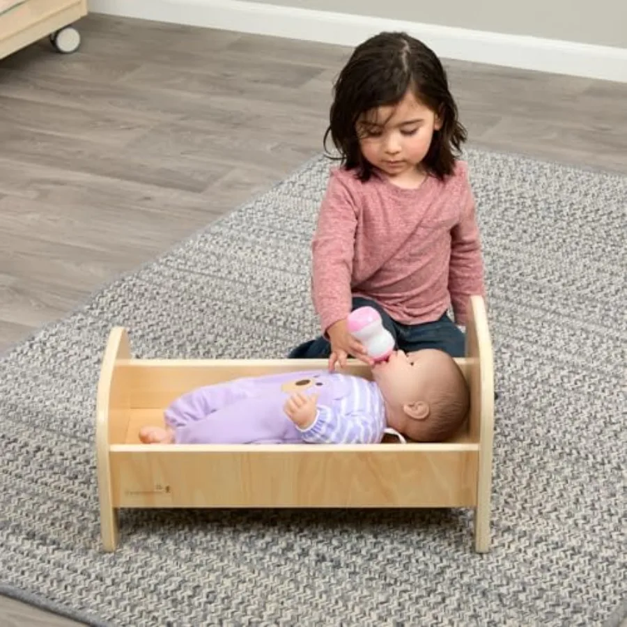 Houten babypop 22"L x 12"B x 12"H Bed Speelmeubilair, Natuurlijke afwerking, Geschikt voor pop tot 22 inch, kleuterschool, kinderspeelgoed
