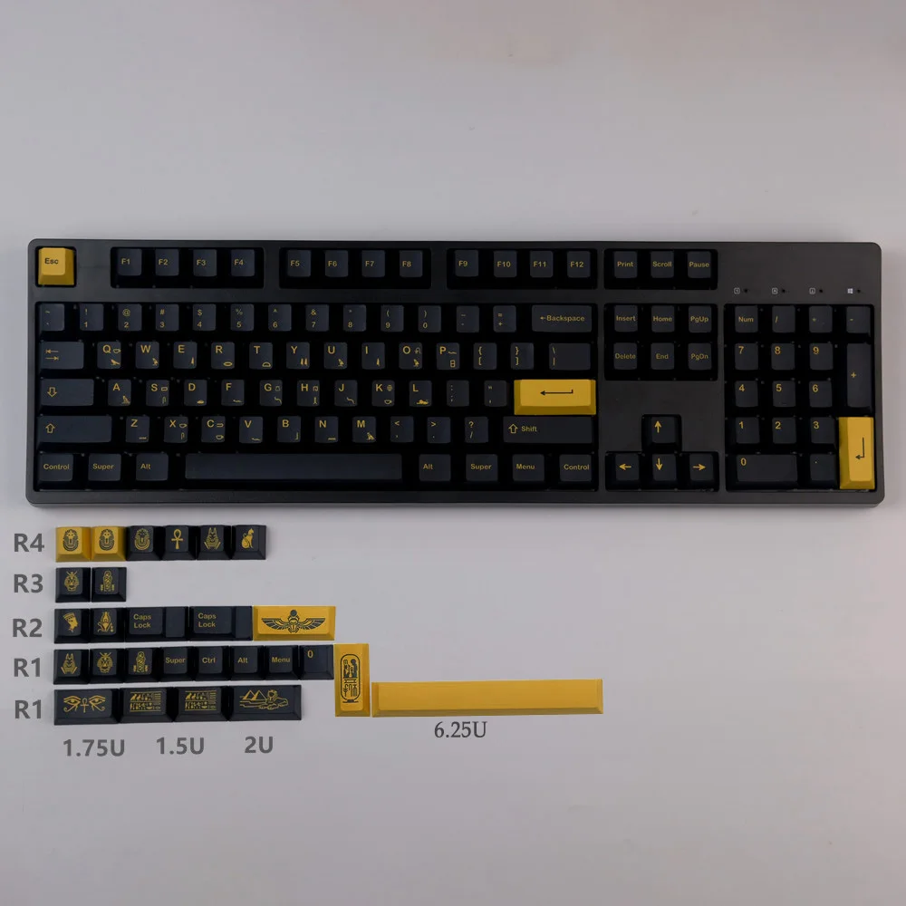 GMK Military Black and Yellow Simple Personality Keycaps 131 Keys PBT DYE-Sublimation Mechanical Keyboards Keycap Cherry Profile