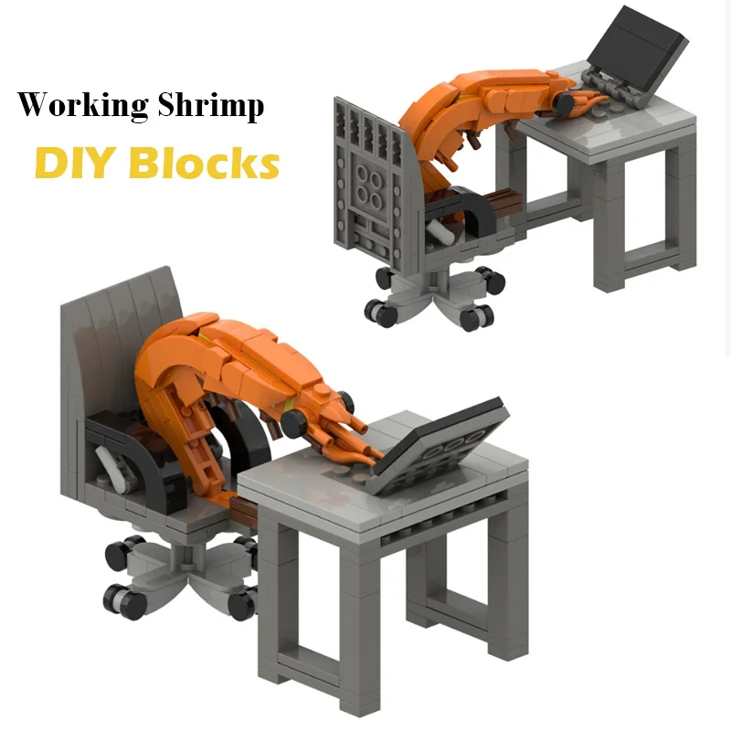 

Креативная рабочая модель креветок MOC, строительные блоки, головоломка с животными, детские собранные настольные украшения, мини-кирпичи, игрушки, подарки для взрослых