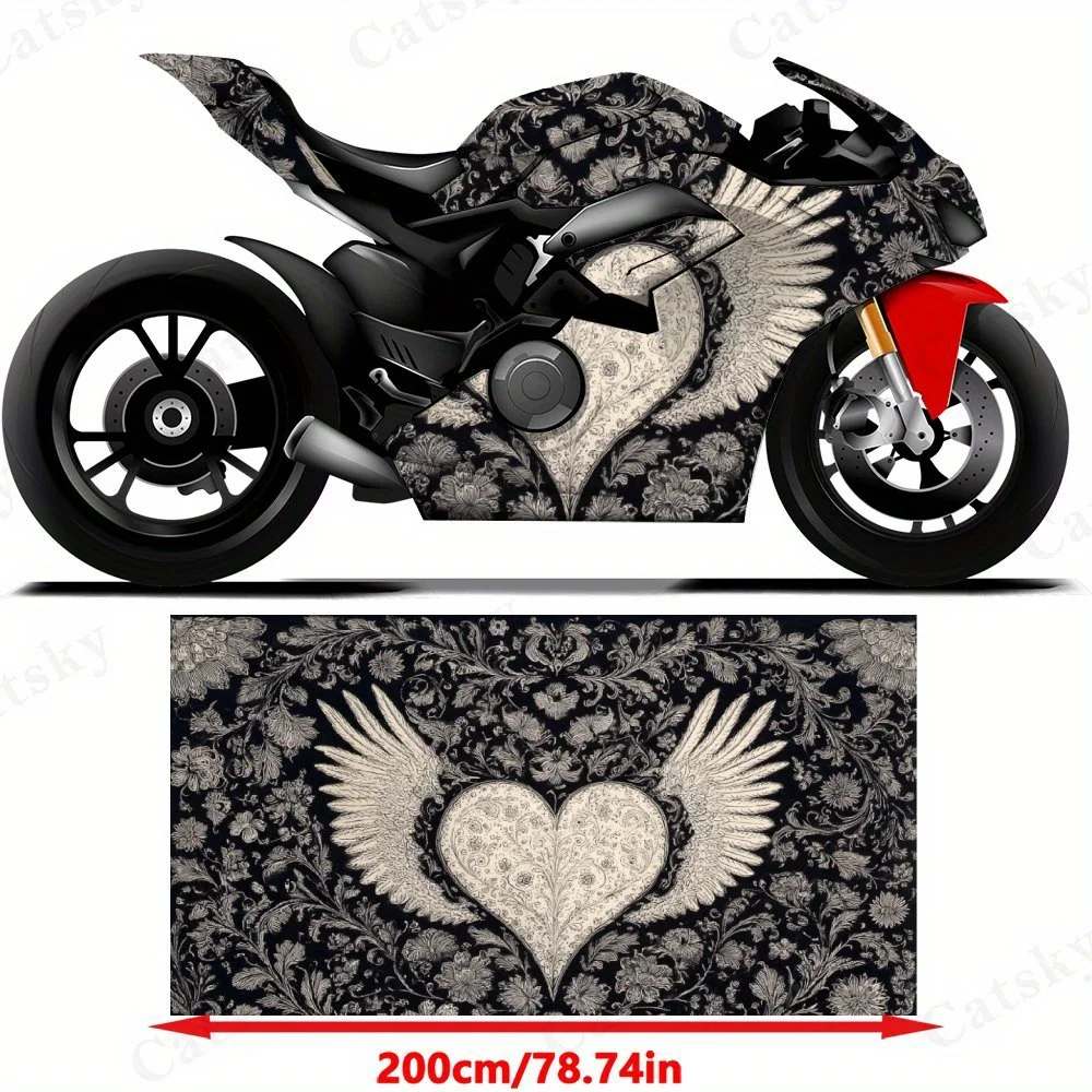 Heart-Wing Ornate Design Motorcycle Film Stickers, Durable PVC Adhesive Decals for Motorcycle Customization, Weather-Resistant P
