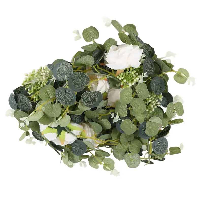

【A38M】2 Pack Eucalyptus Garland With Champagne Rose, Greenery Garland Bulk Artificial Silk Floral Eucalyptus Leaves Vines