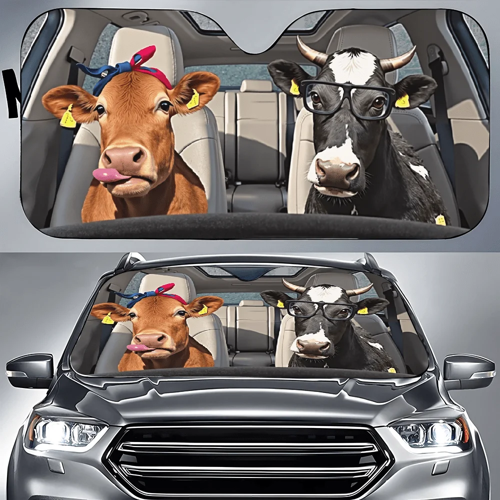 Couple Of Cows Car Sunshades | Front Window Sun Cover For Car, Auto Sunshade For Car Decor, Durable Polyamide Visor, Universally