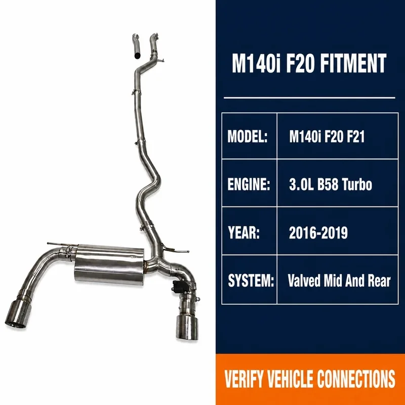 Valved Catback Exhaust System for BMW M140i F20 F21 3 0L B58 Turbo 2016 to 2019 Dual Exit Electronic Valve Muffler Kit