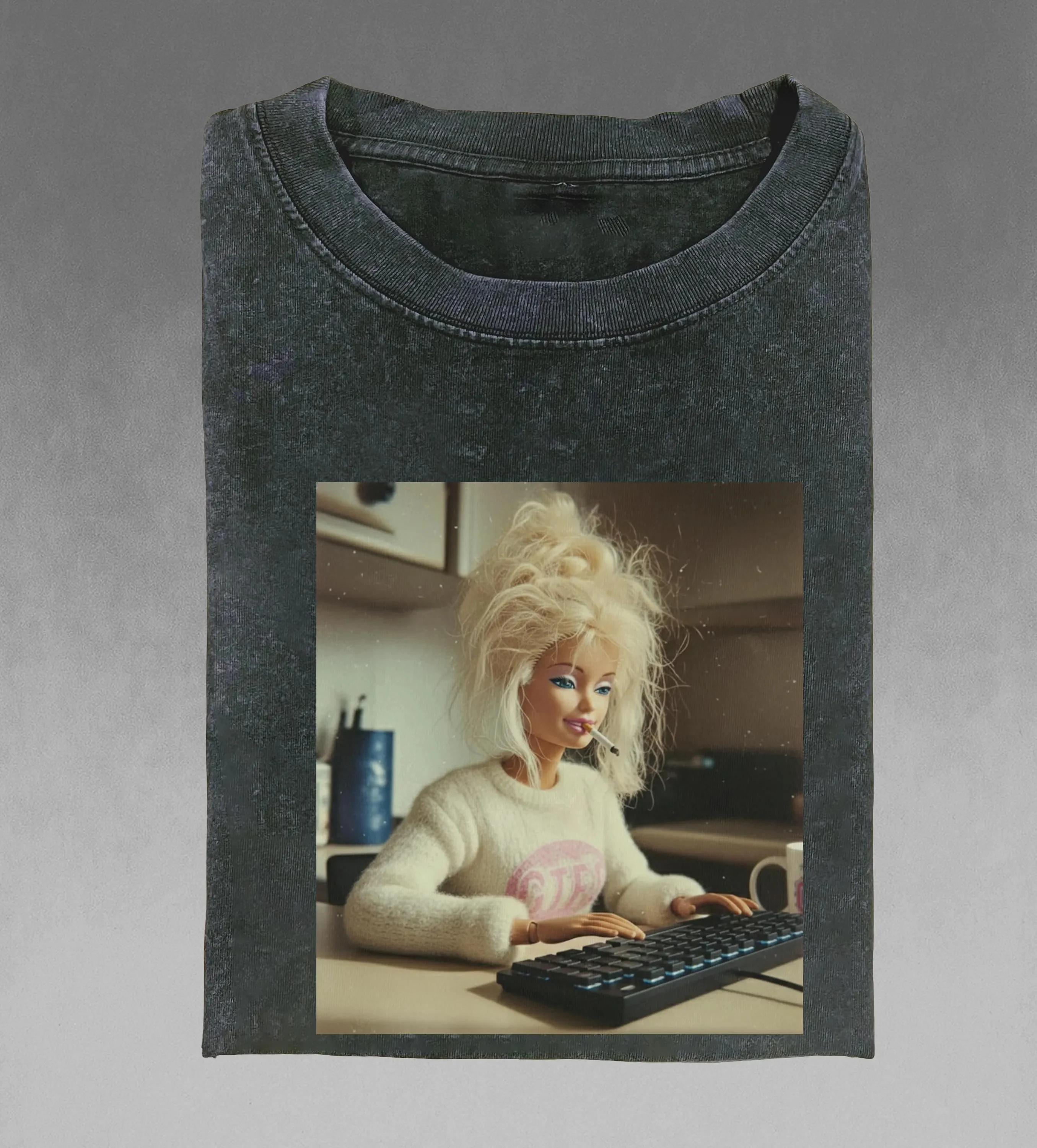 Koszula w stylu retro z lat 90., z efektem zniszczenia, z emotikonem, z motywem dziecinek, do pracy, do palenia, sprana, z czystej bawełny, dla par, na wiosnę/lato, luźna, codzienna.