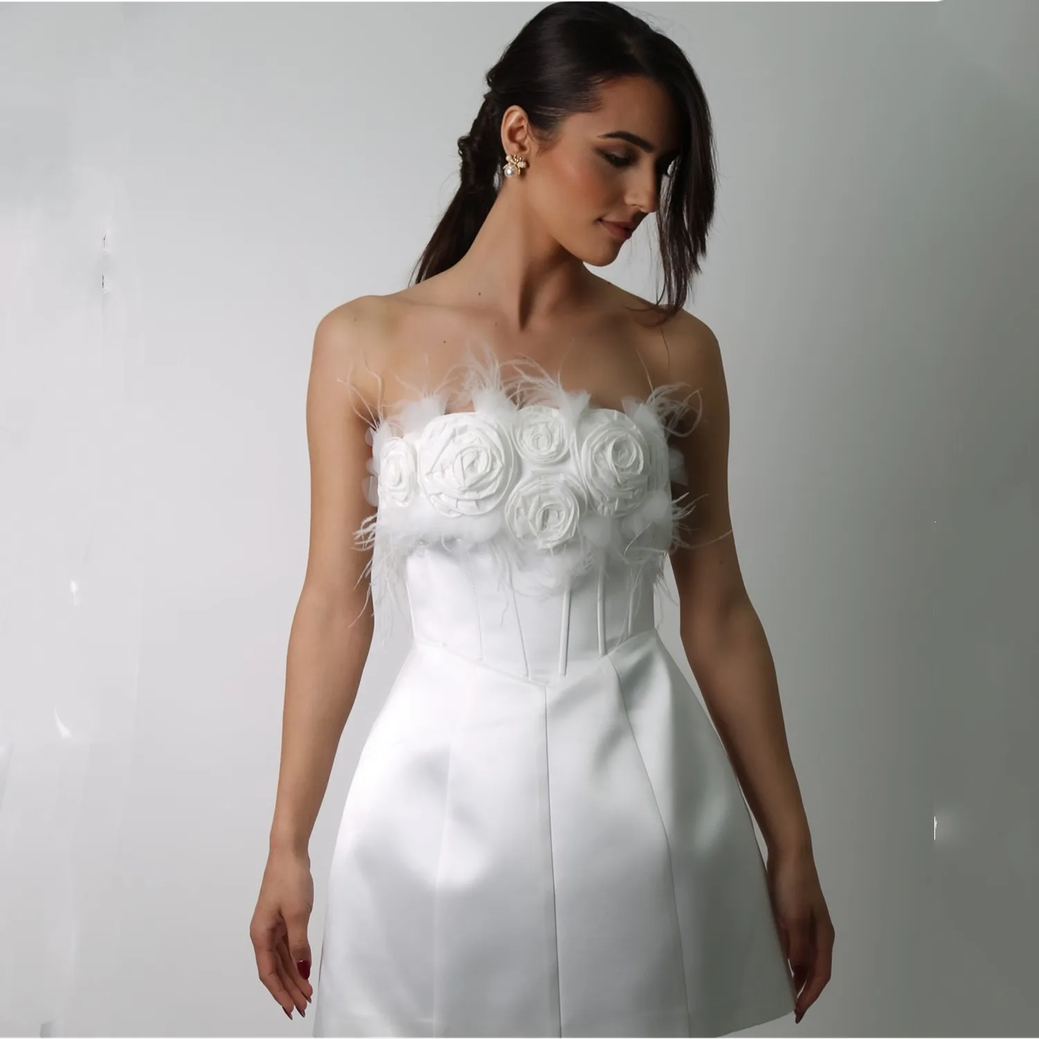 

Aileen Vestidos De Noche Women Evening Dress 3D Flowers Wedding Dresses for Parties Customized Feather Mini Luxury Party Dresses
