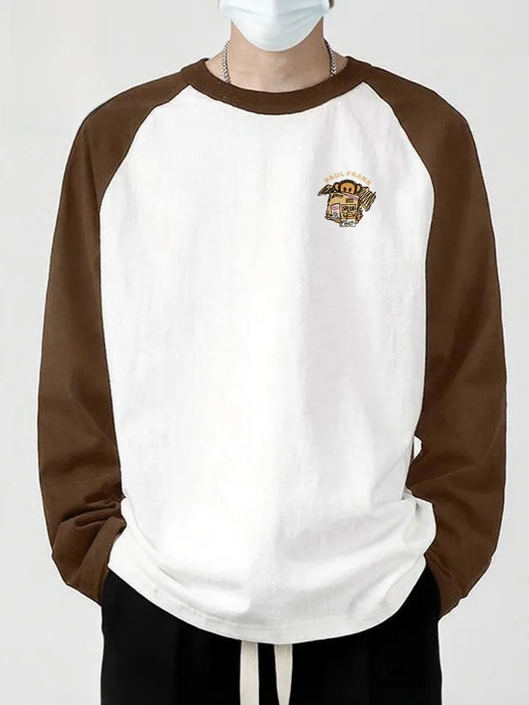 

Хлопковая футболка с длинным рукавом для пар в стиле ретро, из чистого хлопка, для мужчин и женщин, дышащая, с круглым вырезом, весенняя коллекция