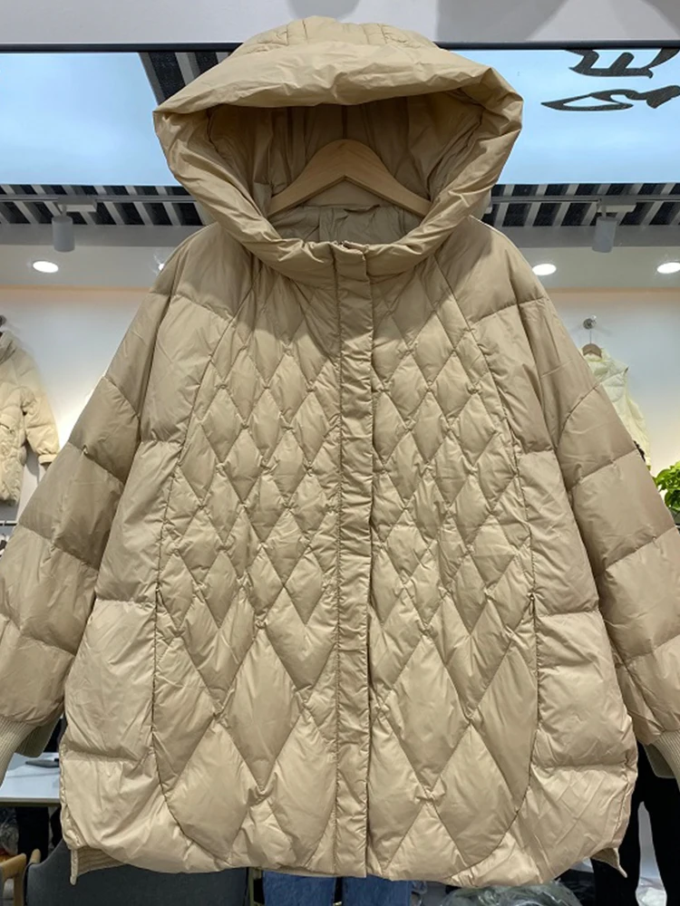 Imagem -02 - Parka de Pato Branco para Mulheres Cabolsa Feminino Casual Cabolsa Grosso e Quente de Neve Outwear Solto com Capuz Outono e Inverno 90 Quente Novo