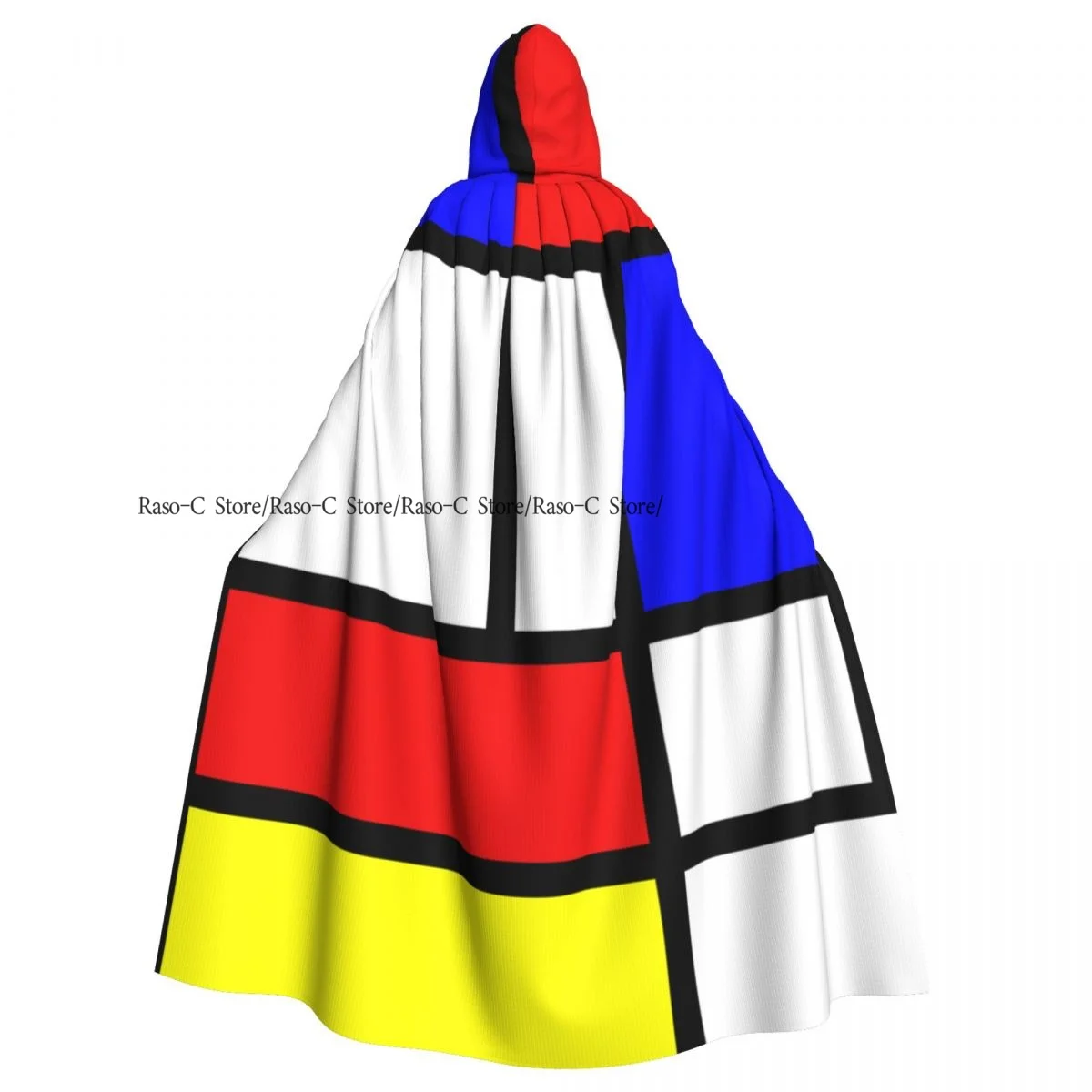 

Long Cape Cloak Mondrian Composition Hooded Cloak Coat Autumn Hoodies