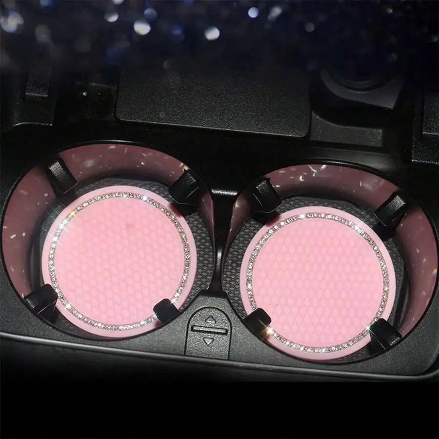 

Car Cup Holder Mat With Crystal Rhinestones Honeycomb Non-Slip Pad For Beverage Storage