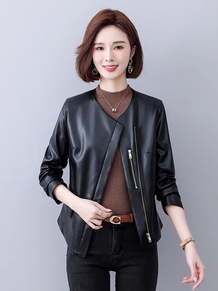 Giacca in Vera Pelle da Donna, Nuova Collezione Primavera-Autunno 2025, Versione Coreana Slim Fit, Cappotto in Pelle alla Moda