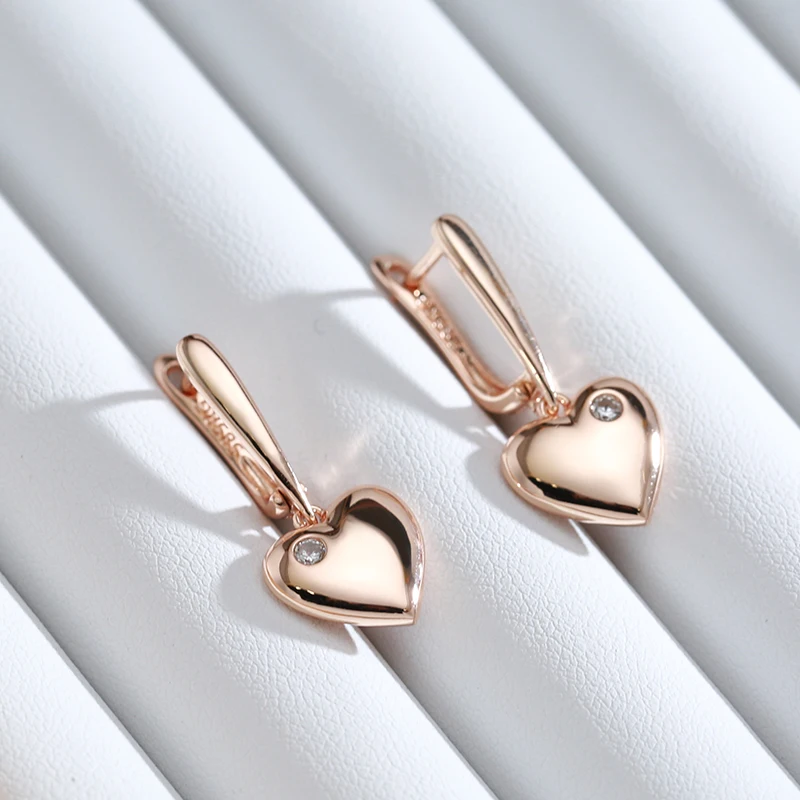 Wbmqda New Love Heart Drop Earrings For Women 585 Rose Gold Color With Natural Zircon Modern Party Wedding  Jewelry Gifts