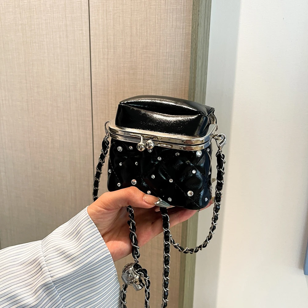 

Модные женские сумки через плечо с ромбовидной сеткой и цепочками в корейском стиле, маленькая квадратная сумка на одно плечо, мини-кошелек, чехол для губной помады