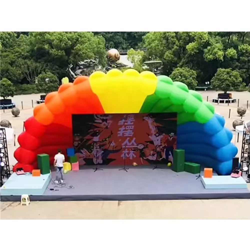 Riesige Regenbogen Shell Aufblasbare Bühne Abdeckung Aufblasbare Bühne Dach Zelt Tragbare Bunte Shelter Luft Baldachin Für Konzert Veranstaltungen