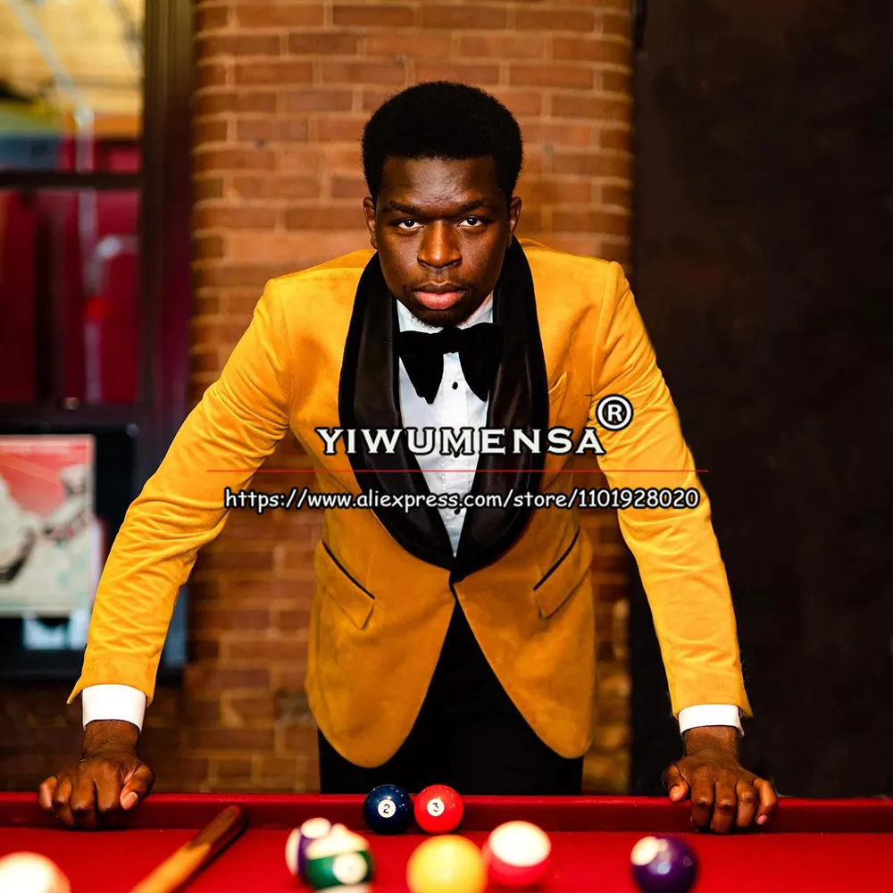 Tailore Made Smart Casual Men's Suits Black Notched Lapel Gold Velvet Blazer Set Groom Wear Prom Party Male Marriage Tuxedo 2026