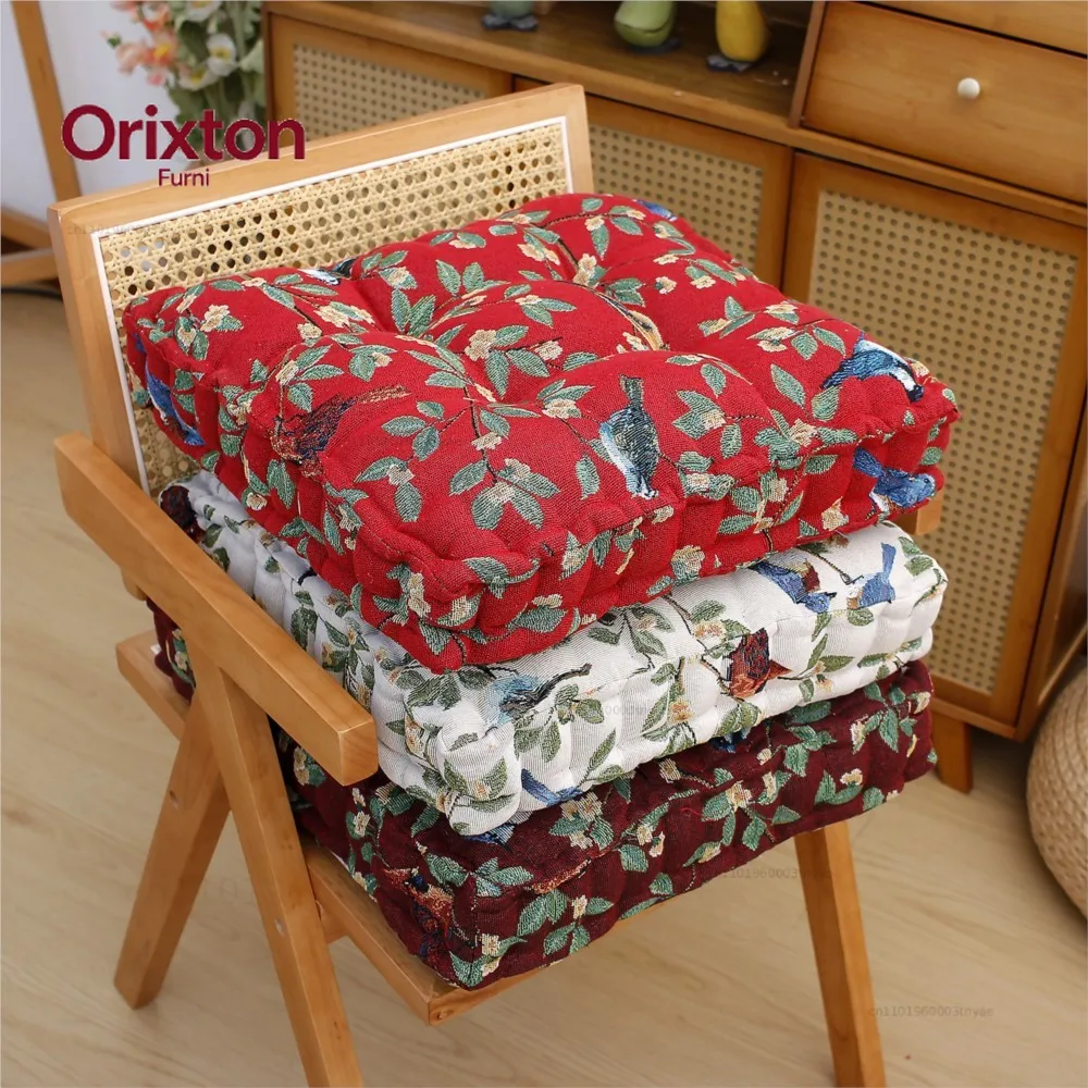 Thick Plush Fabric Portable Handle All-Season Non-Slip Seat Pad 2025 New Vintage Farmhouse Aesthetic Square Dining Chair Cushion