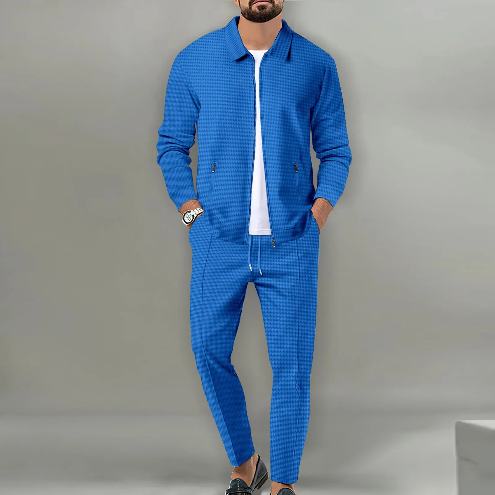 Frühling Herbst Herren Set reine Farbe Casual Sportswear Lauf anzug Herren Reiß verschluss Jacke Sport Trainings anzug 2-teilige übergroße Streetwear