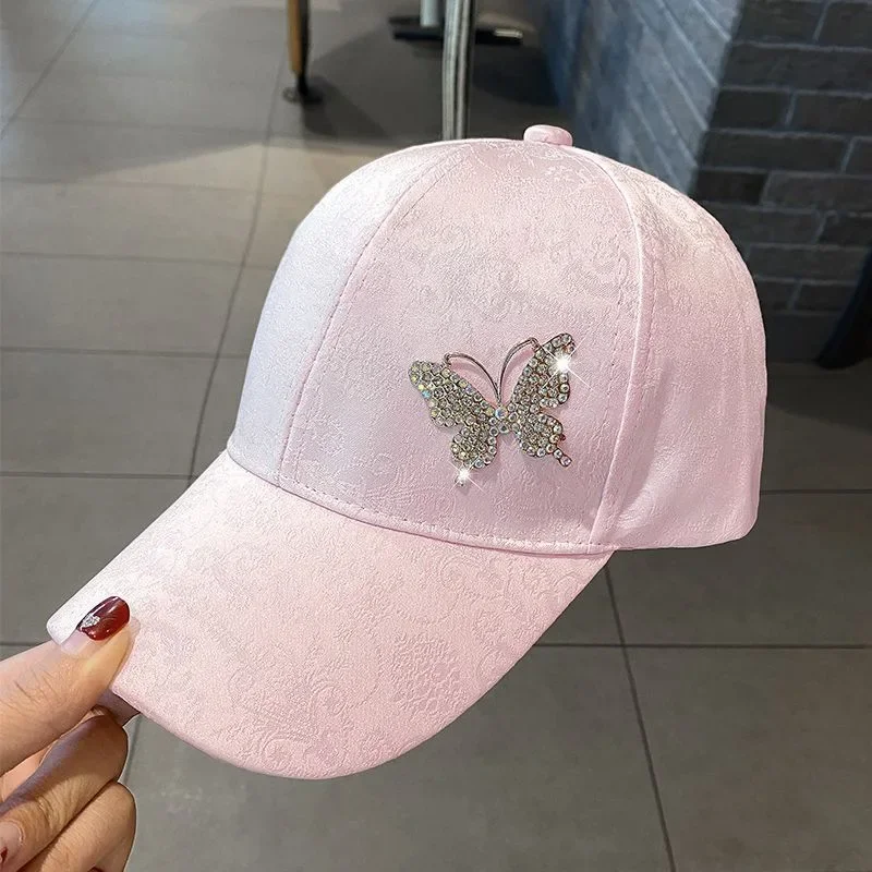2026 New Ladies Summer New Versatile Cap Rhinestone Butterfly Sweat Absorbing Sunscreen Sun Hat Fashion Versatile Baseball Cap