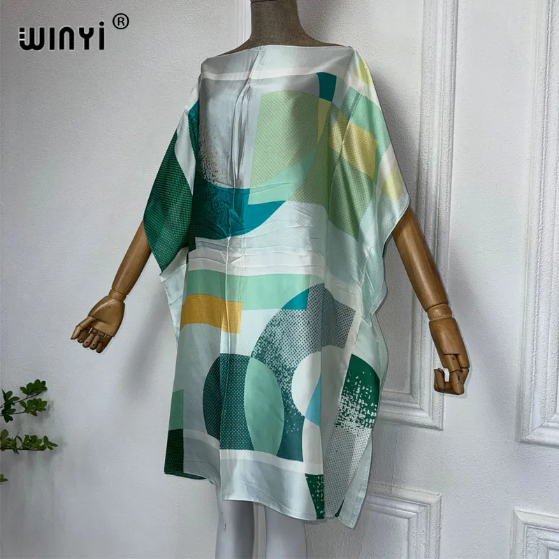 Sukienka WINYI moda lato seksowna afrykańska elegancka sukienka BOHO print plażowa odzież damska luźna Femme szata muzułmańska فستان okrycie plażowe