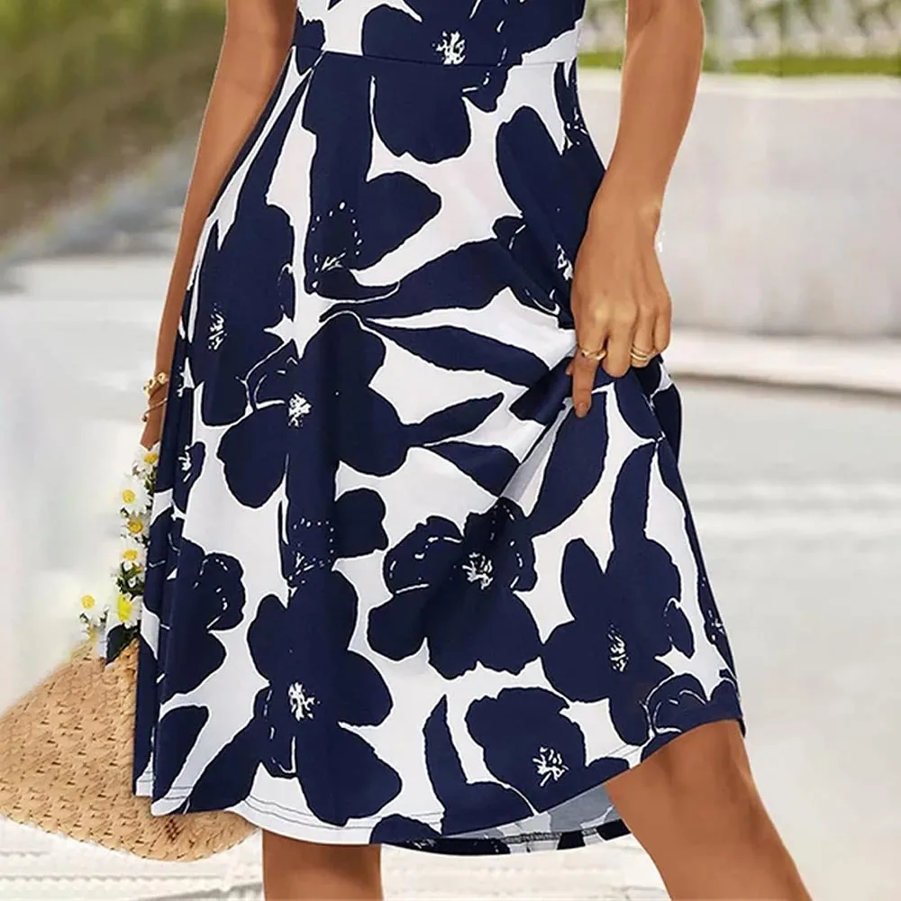 Women Summer Dress Fashion Floral Print Round Neck Short Sleeve High Waist Women Knee Length Dresses Vestidos CKX9546874 - AliExpress 200000345 Women Summer Dress Fashion Floral Print Round Neck Short Sleeve High Waist Women Knee Length Dresses Vestidos CKX9546874 - AliExpress 200000345