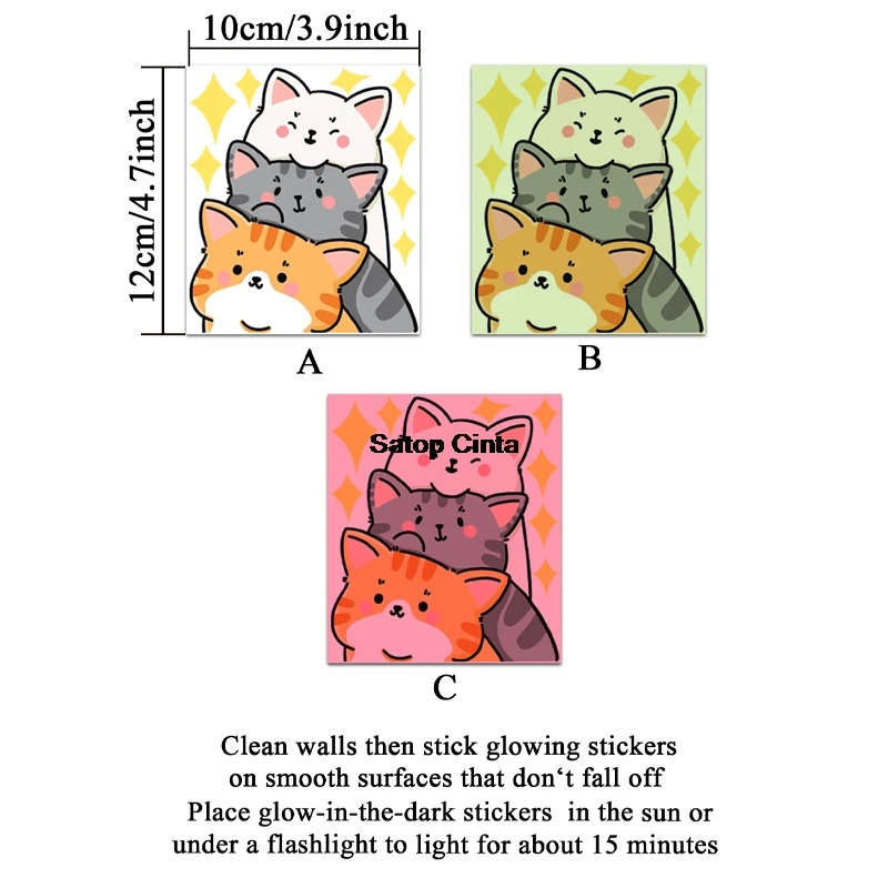 1pcs Light Switch Decals Glow In The Dark Blue Green Pink Stacking Cat Cartoon Stickers Wall Stickers Adhesive Decorative Strips