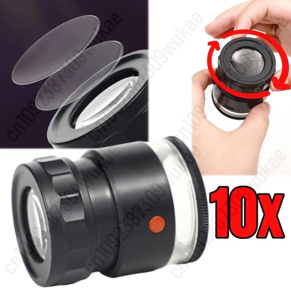 10X Stand Measuring Magnifier Scale Loupe with LED & UV Light Magnifying Glass Adjustable Focal Length For Watch Repair Gem Tool