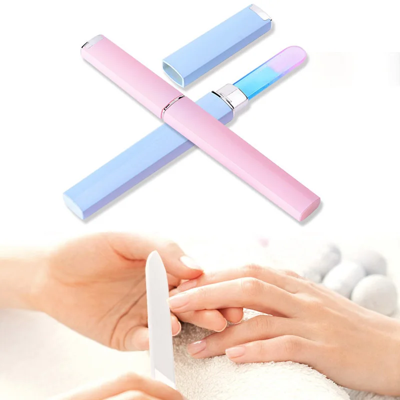 Kristallglas-Nagelfeile, Glas-Nagelfeile mit Etui, doppelseitige geätzte Fingernagel-Glasnagelfeilen für Frauen, Nail Foot Art Pro