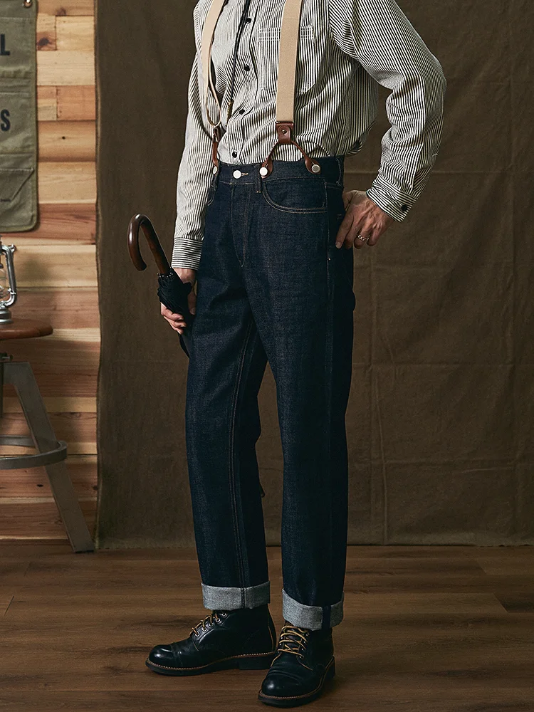 

American Retro Heavyweight Striped Denim Overalls Loose Straight Workwear Long Trousers for Men Faion Urban Youth Cotton