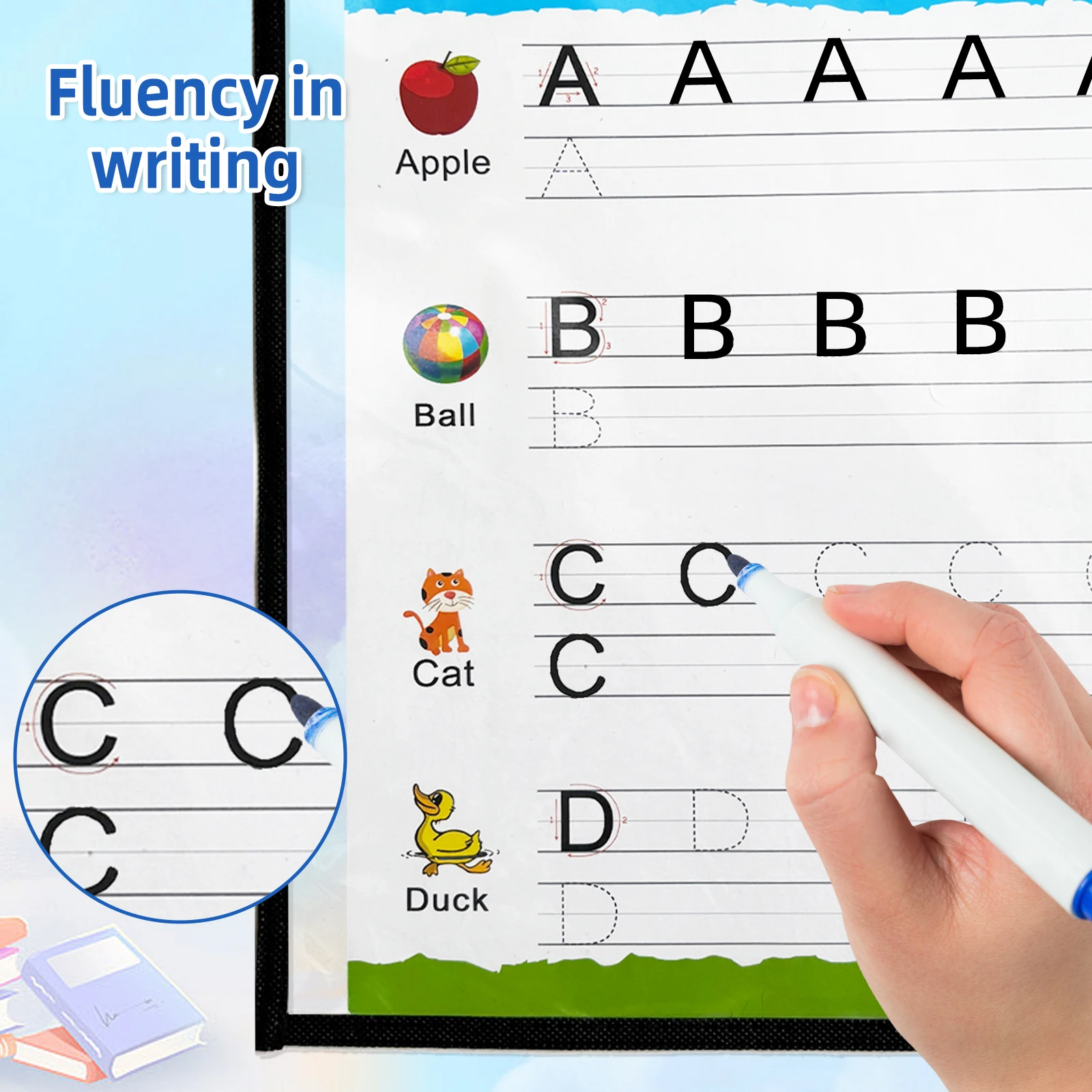 Alphabet Practice Board for Kids, Ages 5-8, 26 Letters,Copying & Learning, Enlightenment, Reusable Erasable Pen Random Color