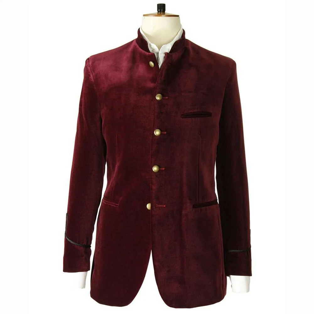 

Customzied Burgundy Men's Suits Blazer 1 Piece Jacket Fashion Single Breasted Stand Lapel Coat Male Clothing Outfits Blazer