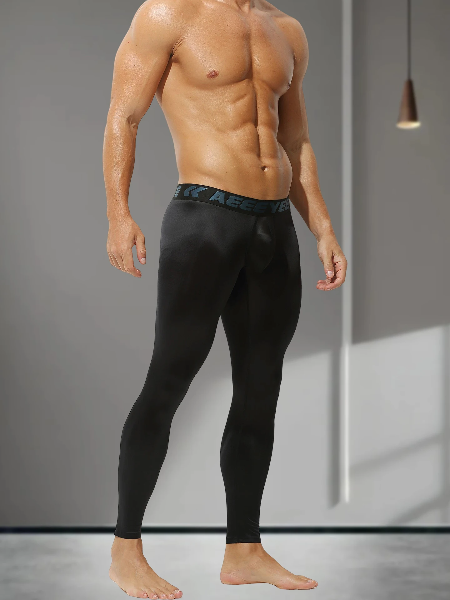Men's Autumn Thermal Pants Thin No-Need-To-Wear-Underwear Tight Warm Autumn Winter Smooth Satin Long Pure Color Breathable In... 4