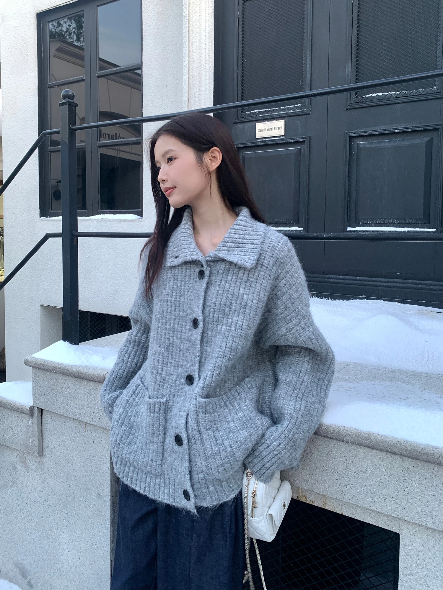 

Женский утепленный свитер-кардиган с высоким воротником на пуговицах, в корейском стиле, повседневный, осенне-зимний, комфортный, мягкий, вязаный топ