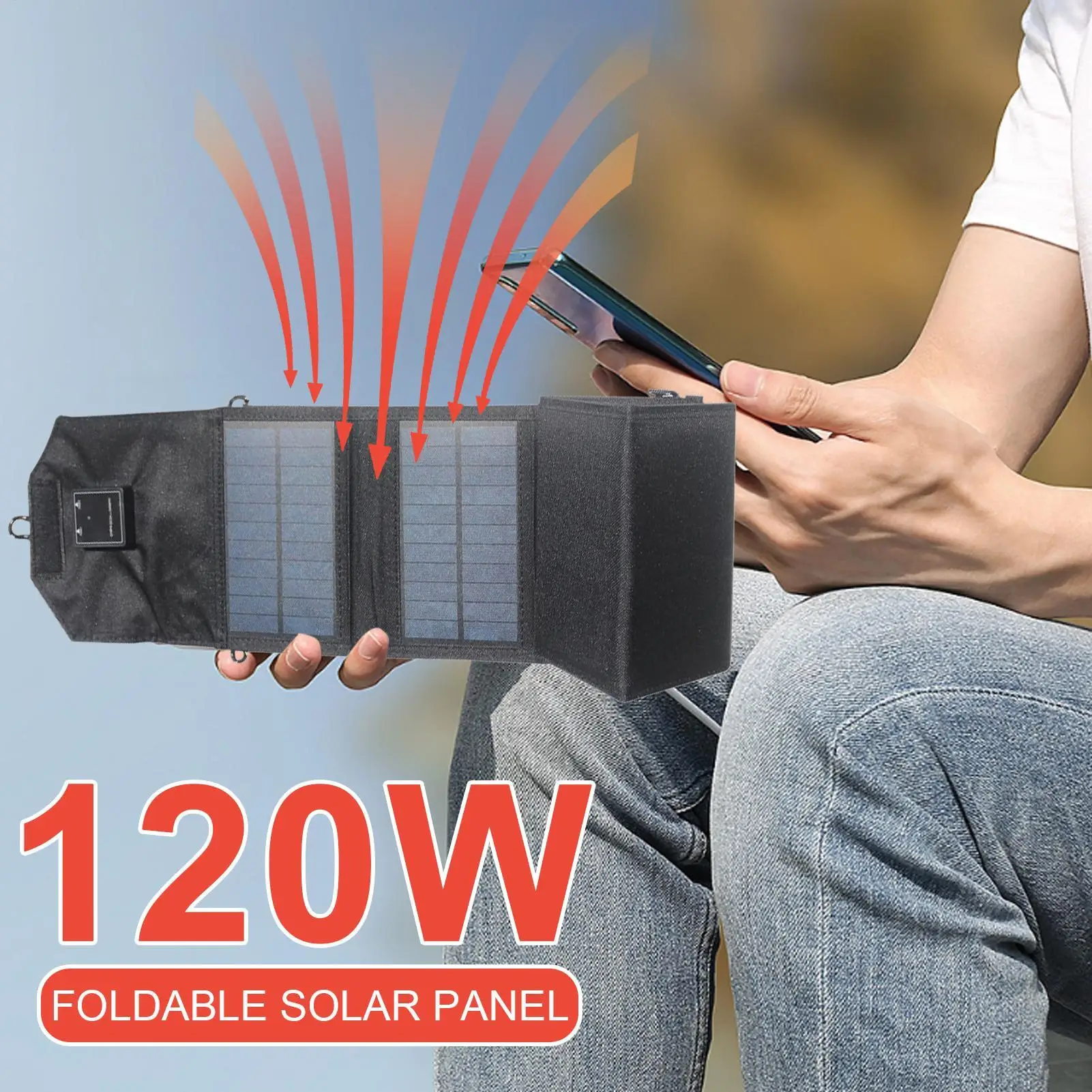 

Solar Phone Charger Cellphone Battery Foldable 120W Charger Waterproof Double USB Port Charging Bank For Camping Beach RV