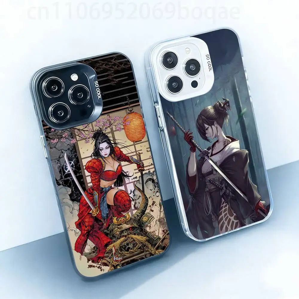 

Samurai Warrior Geisha White Shockproof Phone Case For iPhone 17,16,15,14,13,12,11,Pro,XS,Max,Plus,Mini,SE