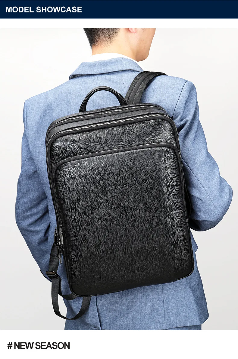 حقيبة ظهر عصرية من جلد البقر الحقيقي للجنسين مقاس 15.6 بوصة للكمبيوتر المحمول والمكتب والعمل حقيبة أعمال للرجال والنساء حقائب ظهر مدرسية للأولاد والبنات #4