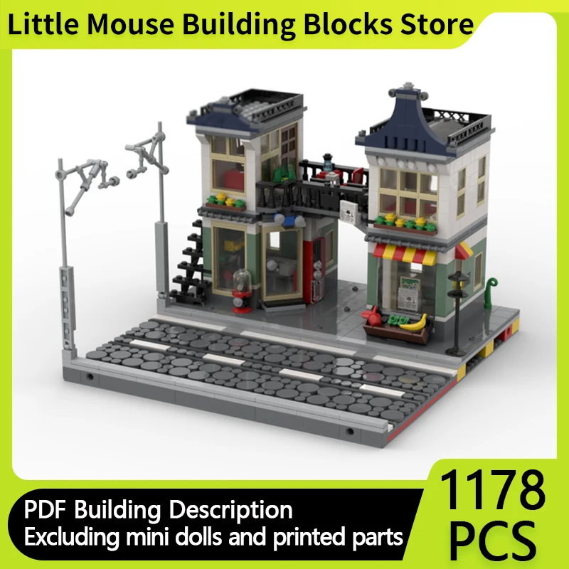 

City Street View Model MOC Building Bricks Small Grocery Store Modular Technology Gifts Holiday Assemble Children Toys Suit