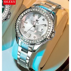 Olevs Mode Diamant Zifferblatt Quarzuhr für Frauen Business Damen Uhren Edelstahl wasserdichte leuchtende Damen Armbanduhr