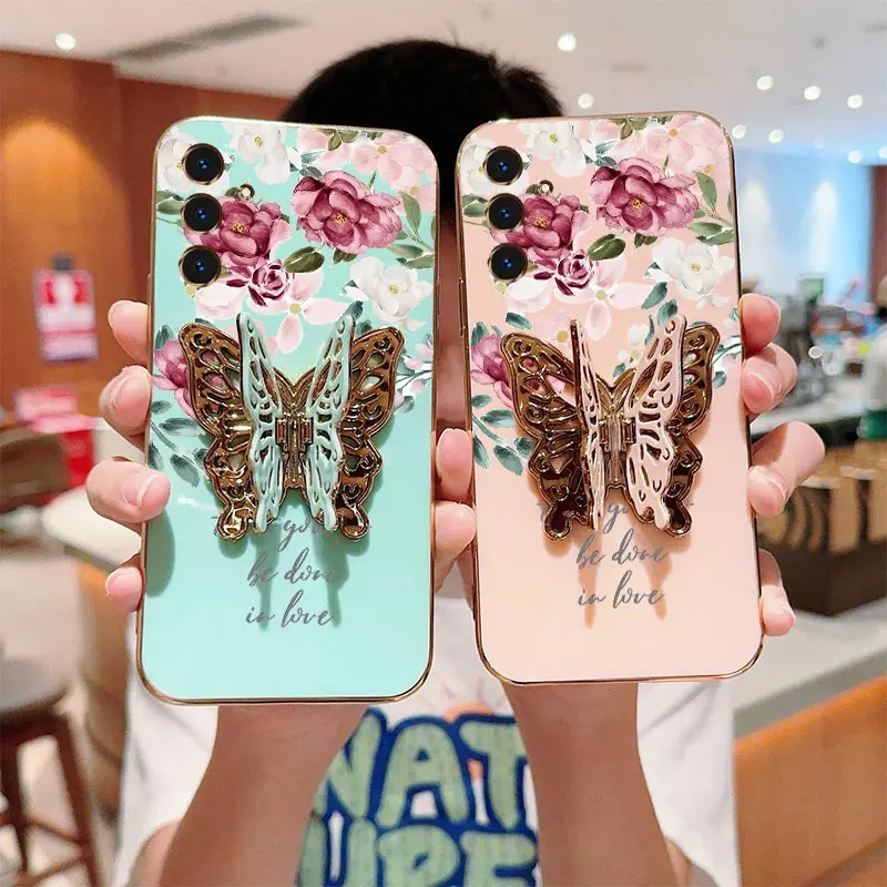 

A15 Charm Flower Bracelet Plating Phone Case For Samsung A05S A10S A03S A06 A15 A02S A03 A16 A12 A04E A14 A04 A05 A10 Cover