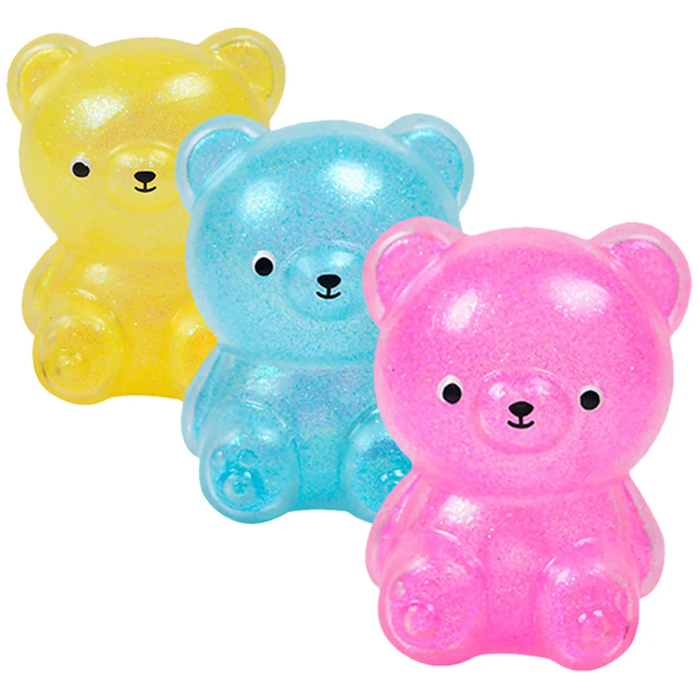 

3 Pcs Toys Childrens Decompression Supple Squeeze Stress Cartoon Soft Small Stretchy Adorable Bear Shaped Compact Funny