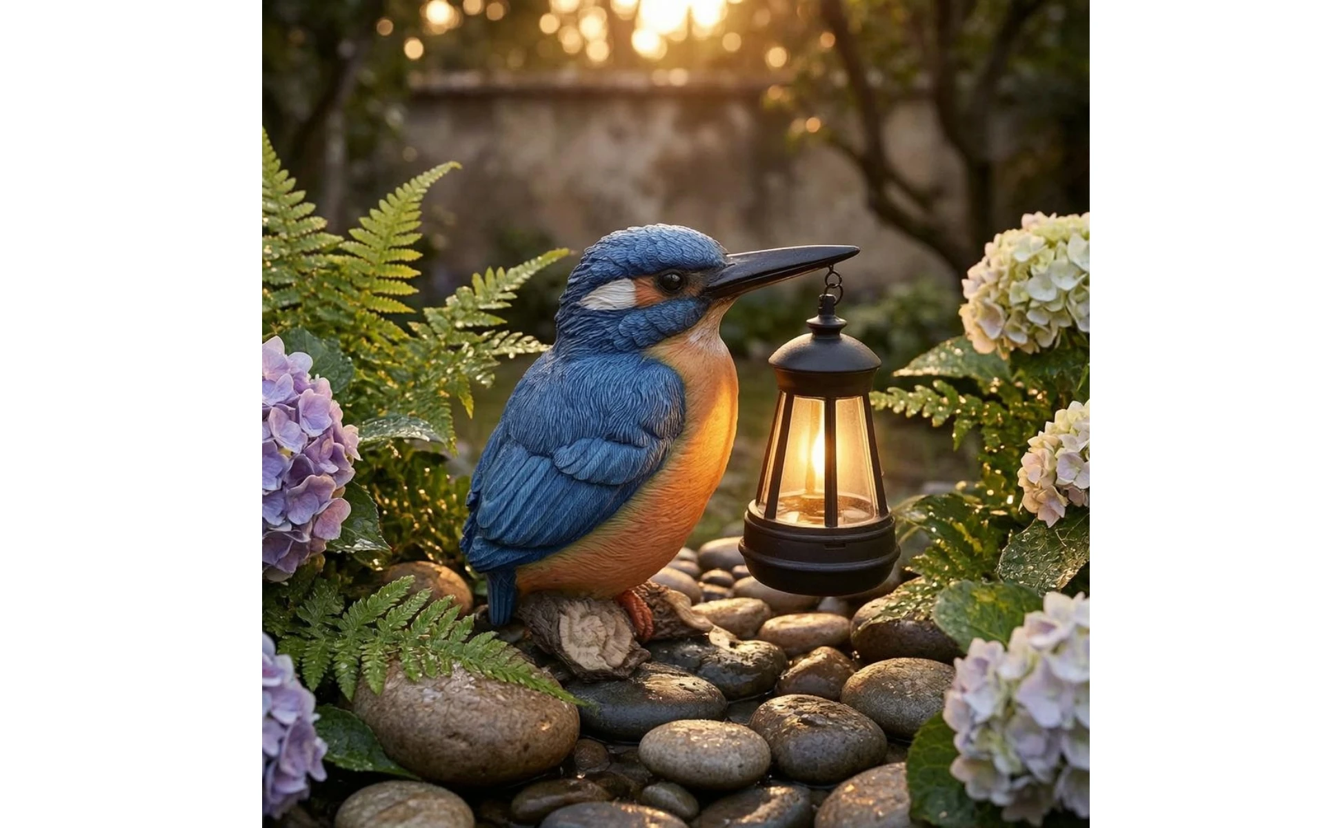 Solar Kingfisher Statue Resin Hanging Lantern Bird Bird Statue Light Realistic Design Outdoor Decor Weatherproof for Yard, Patio