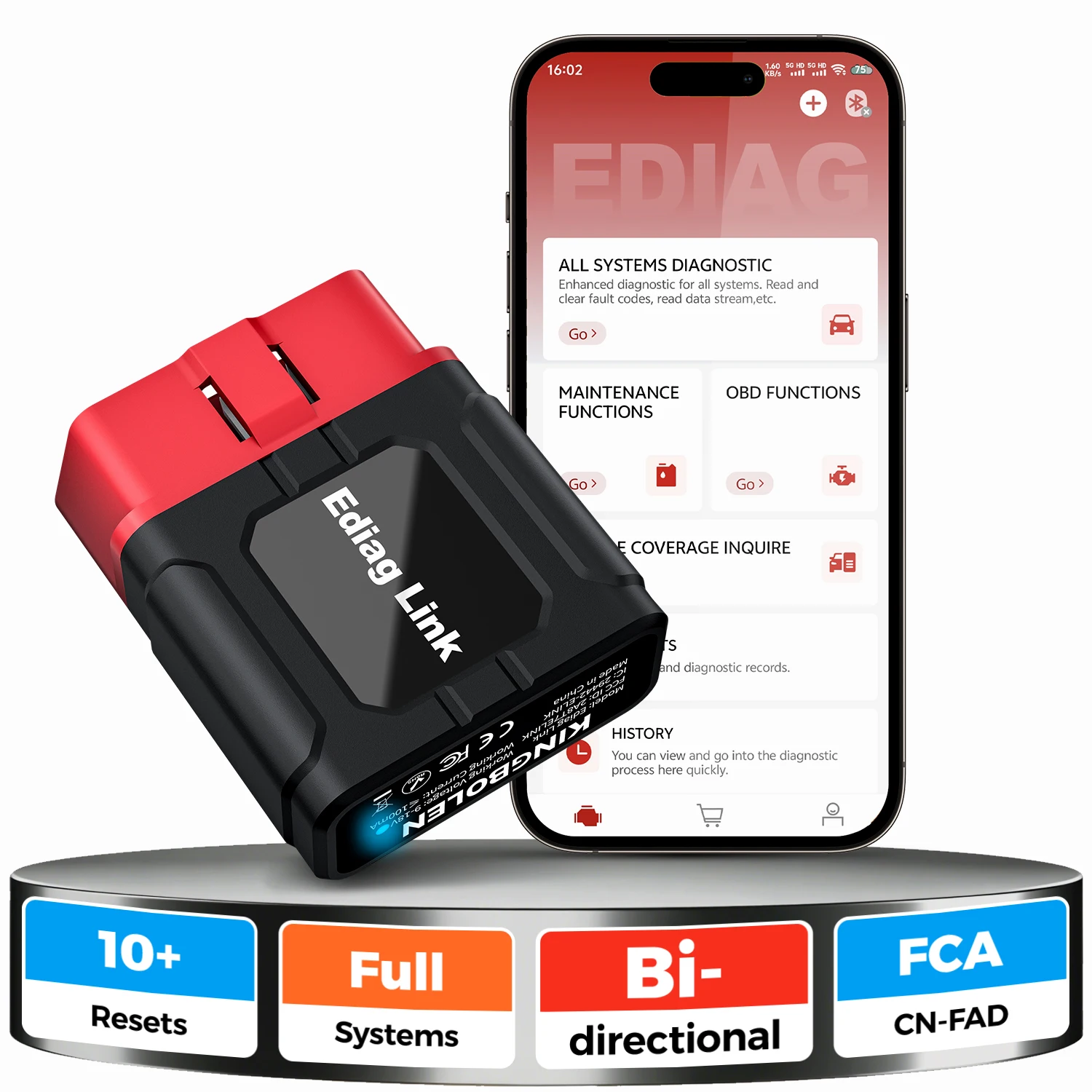 Skaner OBD2 KINGBOLEN Ediag Link, dwukierunkowy narzędzie skanujące dla wszystkich systemów na iOS i Android, ponad 10 funkcji hot reset, czytnik kodów dla samochodów osobowych i ciężarowych, protokół