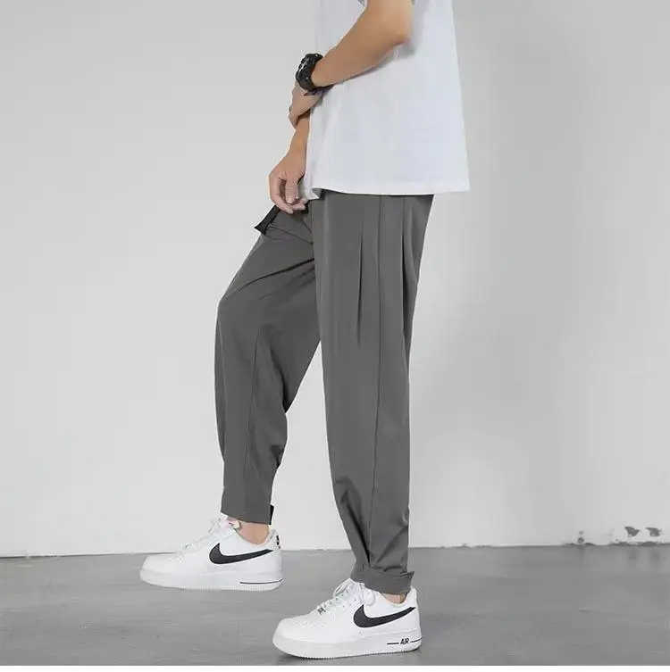 Summer Ice Silk Casual Pants Men's Thin Straight Tube Loose Wide Leg Western Pants Ultra Thin Hanging Tencel Pants