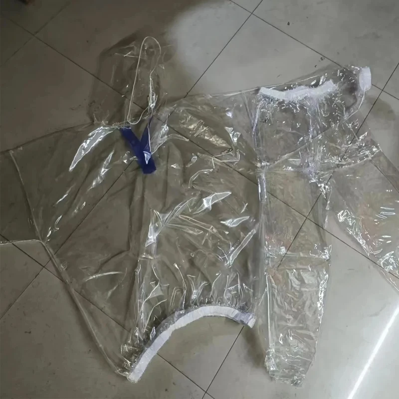 Clear Transparent Long Sleeve Plastic Hooded Waterproof Rainproof Hoodie With Trouser Suit Live Show Dance Costumes Hip Hop